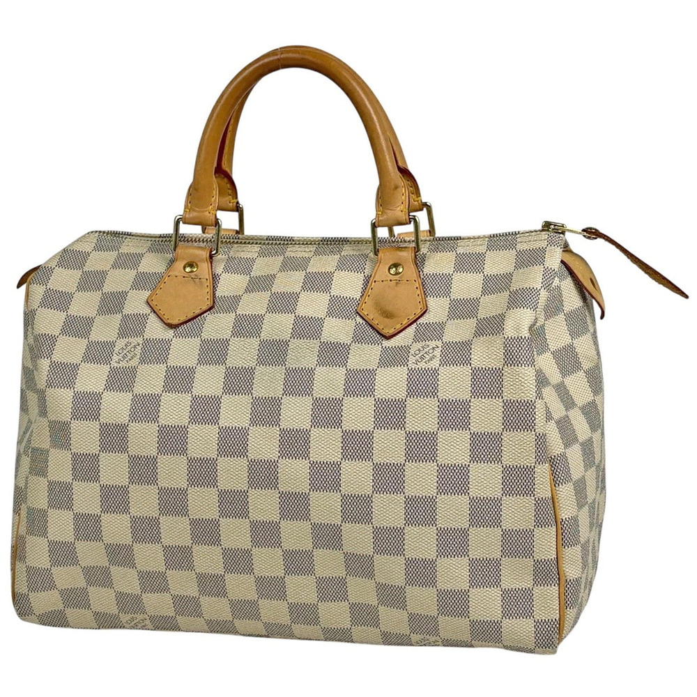 Louis Vuitton Speedy Boston Bag Handbag Damier Azur White